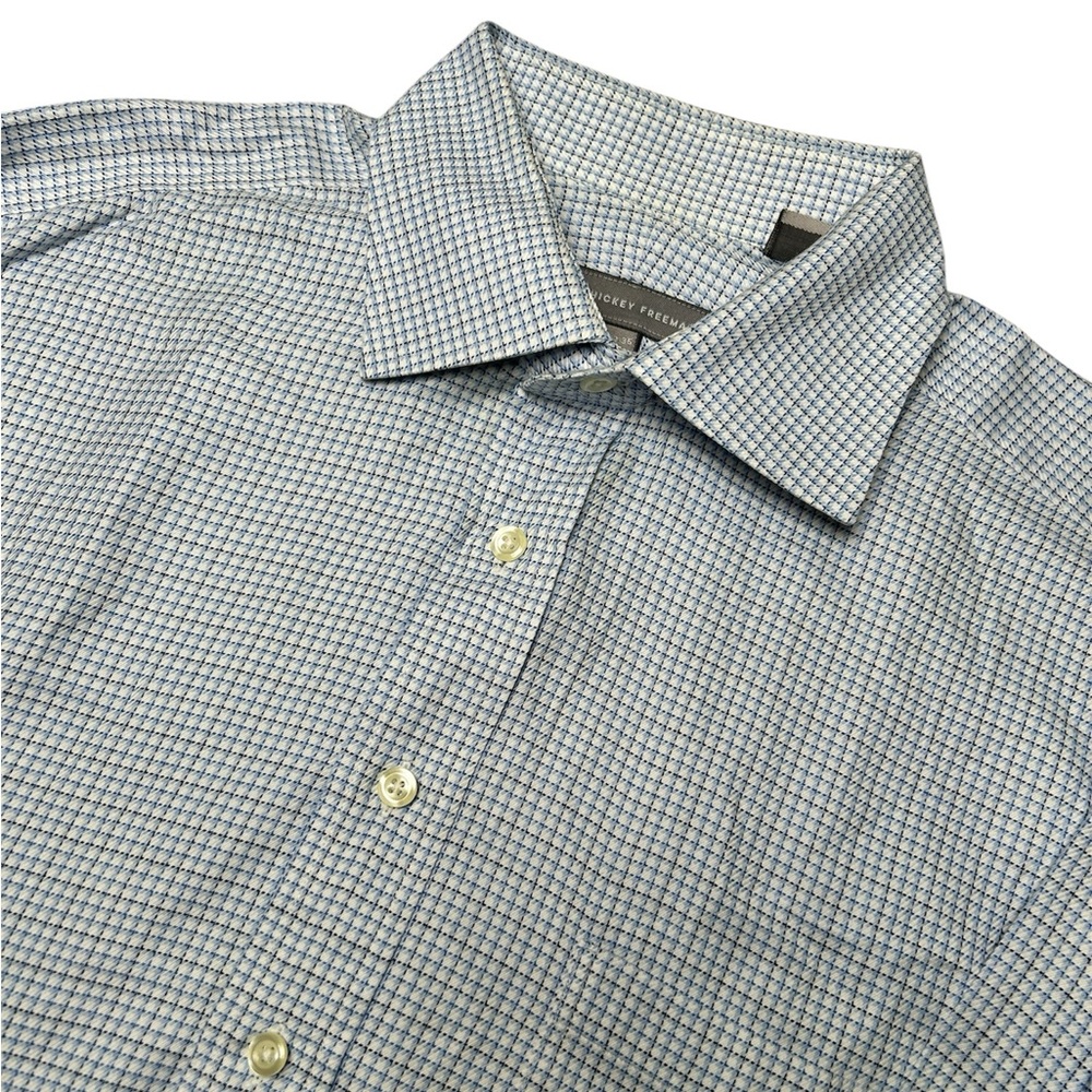 Hickey Freeman Blue Microcheck Houndstooth Button Down Casual Shirt Size 16.5